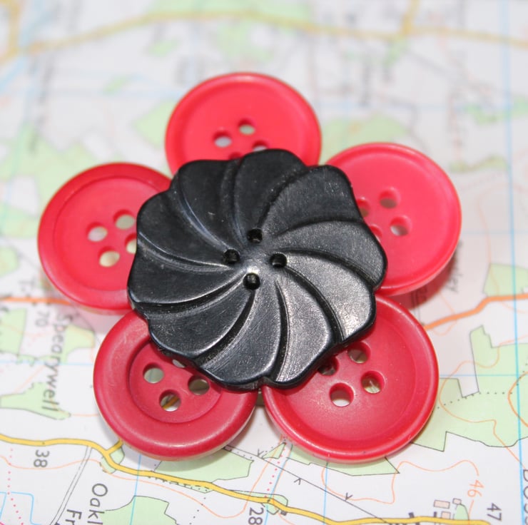 Stunning Red Poppy Button Brooch Remembrance Da... - Folksy