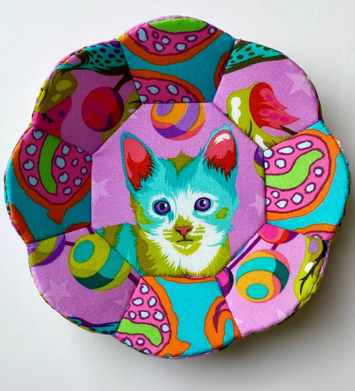 Tula Pink Tabby Road Cat Kitten Fabric Trinket Dish in Pink