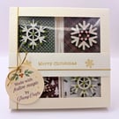 Handmade Festive Snowflake Mini Cards -Wooden & Pearl Boxed set of 4