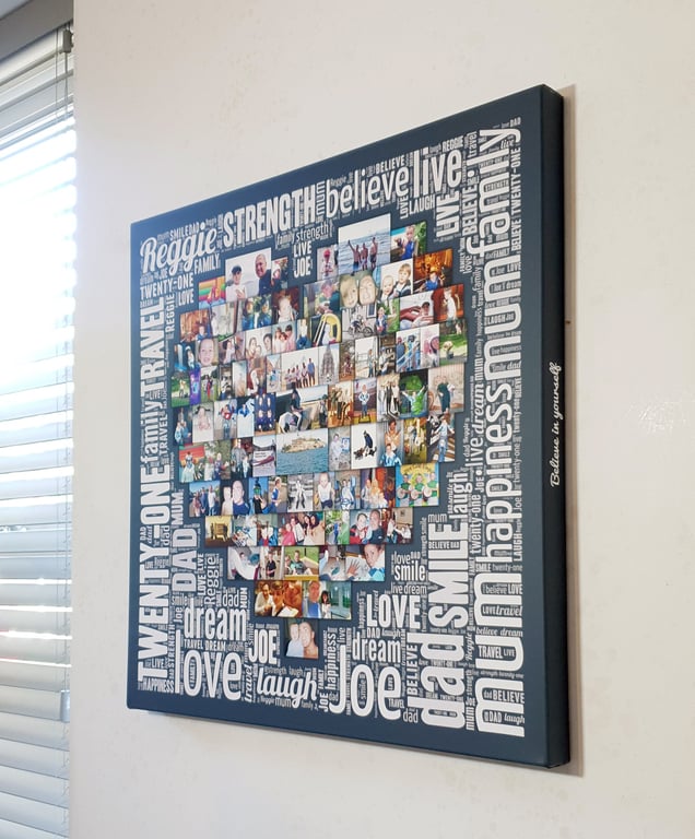 Personalised Gift - Word Art Heart Shape Collage Canvas - Personalised with 