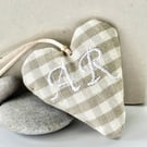 SALE - MINI HEART - 'AR' in taupe gingham