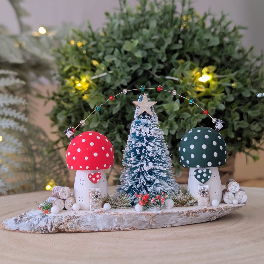 Handmade Wooden Toadstool Christmas Decoration 