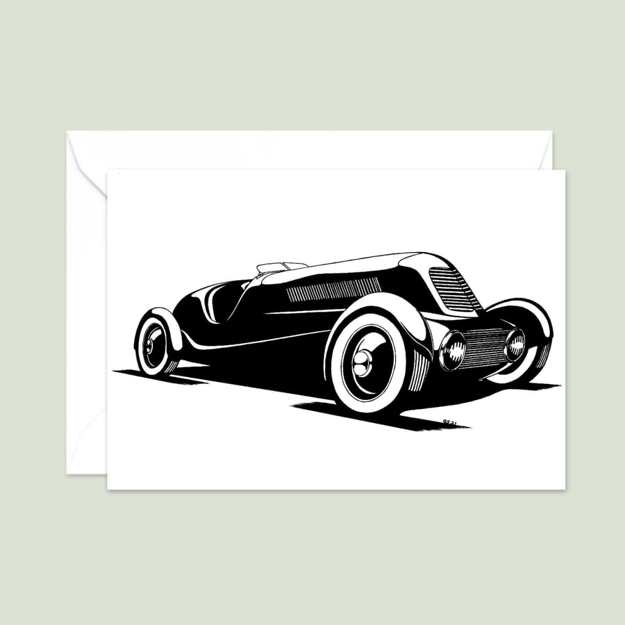 Image of Vintage Car Greetings Card: Pen and Ink Illustration (414)