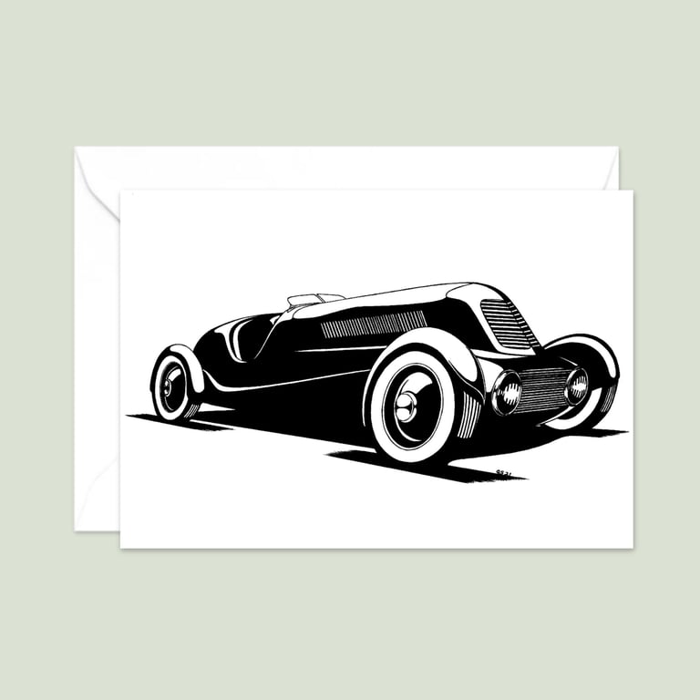 Vintage Car Greetings Card: Pen and Ink Illustration (414)