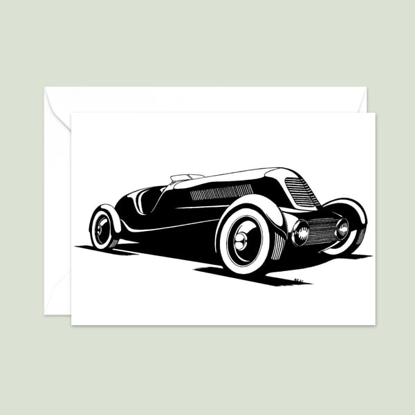 Vintage Car Greetings Card: Pen and Ink Illustration (414)