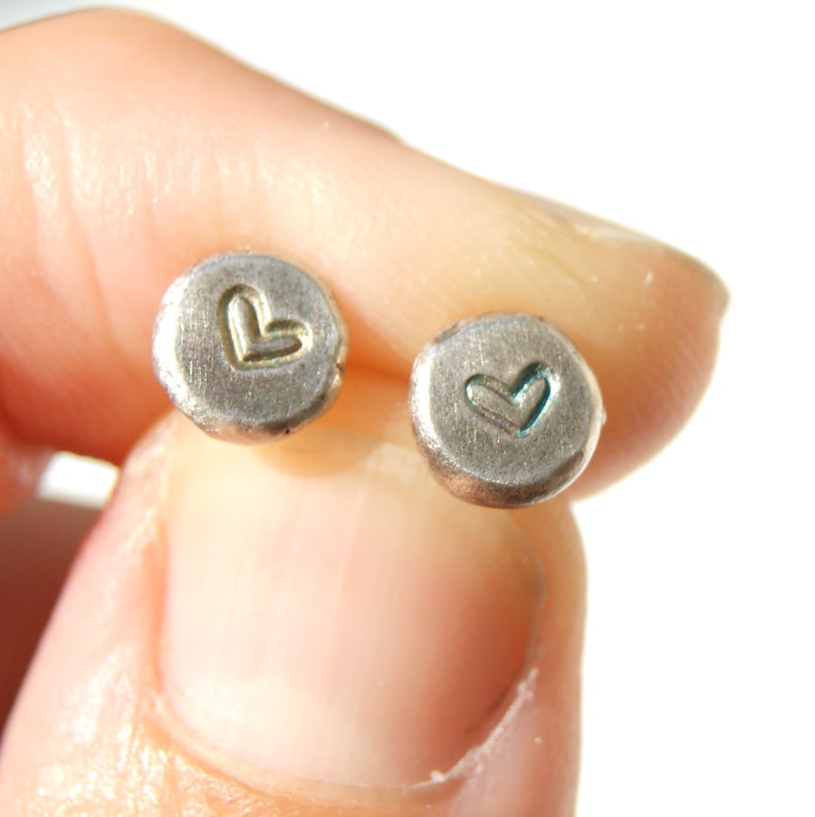 Heart Stud Earrings, Pebble Love Earrings, Sterling Silver Studs