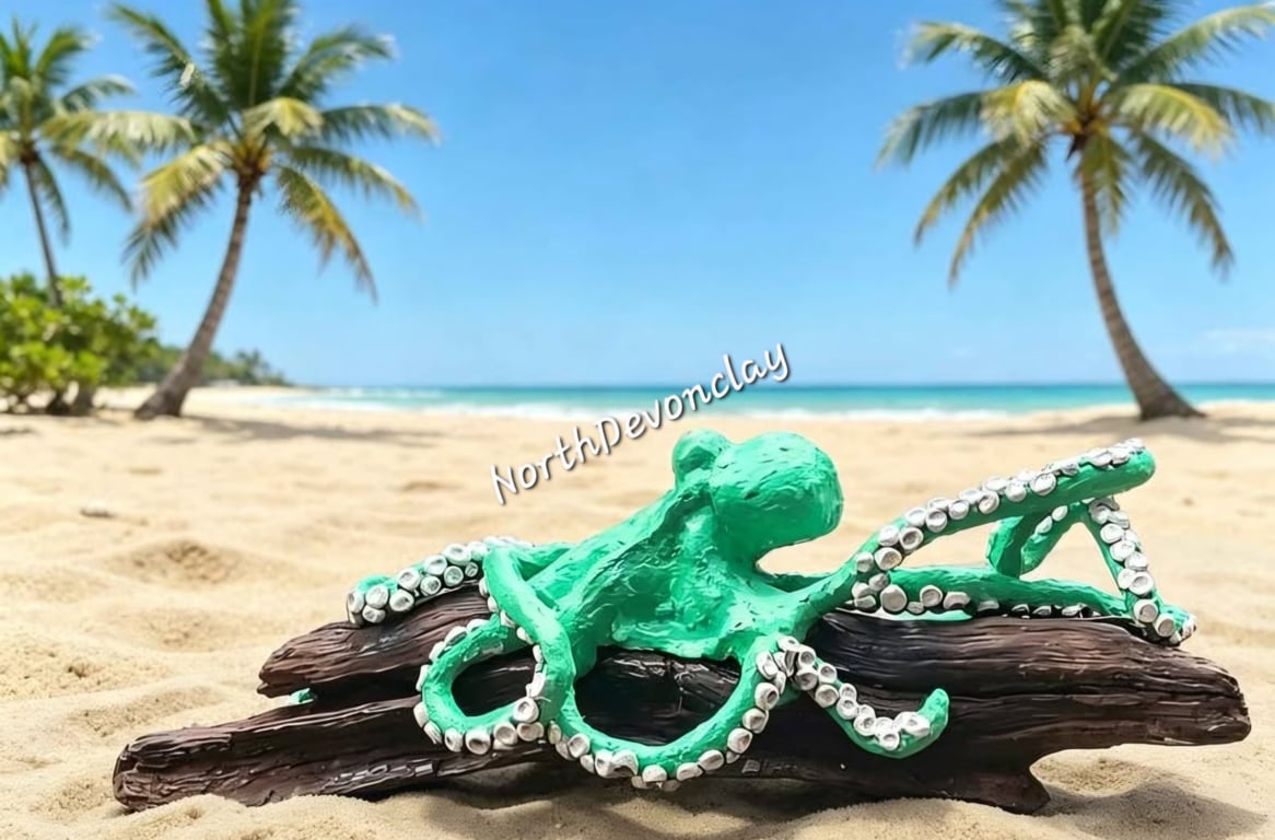 Handmade Clay  Octopus on Devon driftwood 