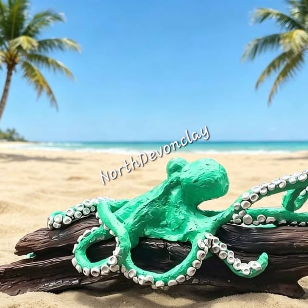 Handmade Clay  Octopus on Devon driftwood 