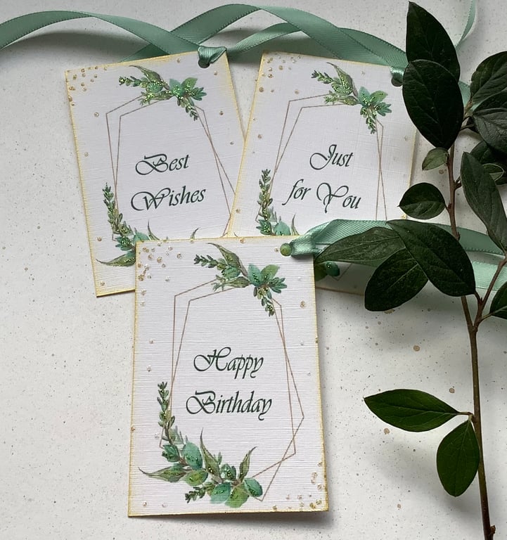 GIFT TAGS . ( set of 3) Birthday. Best Wishes .Modern . Botanical . Geometric.
