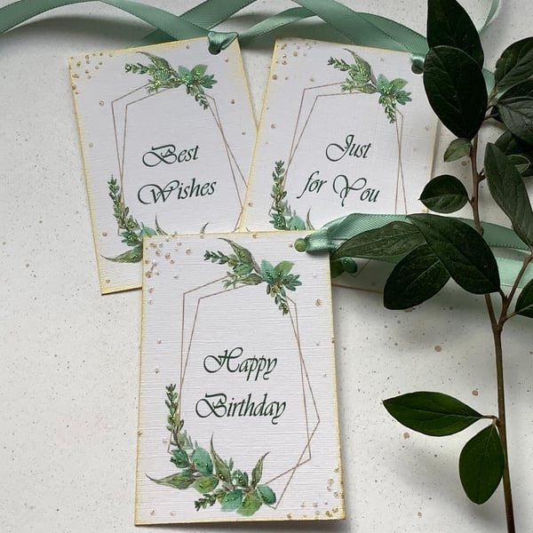 GIFT TAGS . ( set of 3) Birthday. Best Wishes .Modern . Botanical . Geometric.