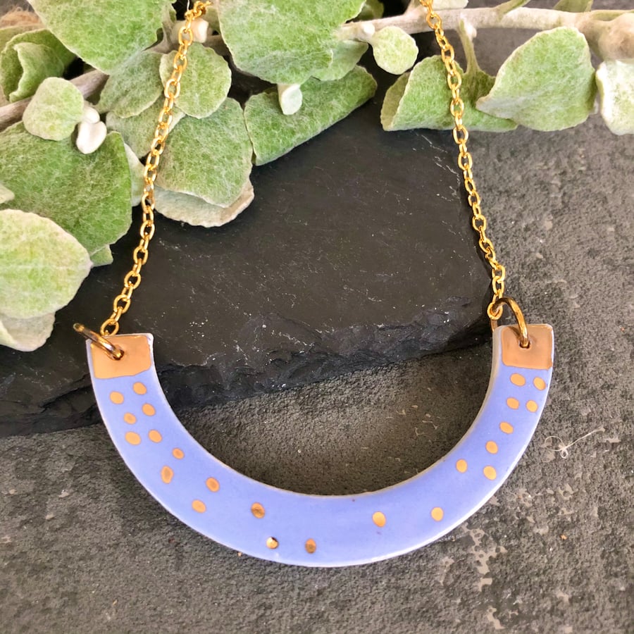 Ceramic semi circle pendant necklace - large
