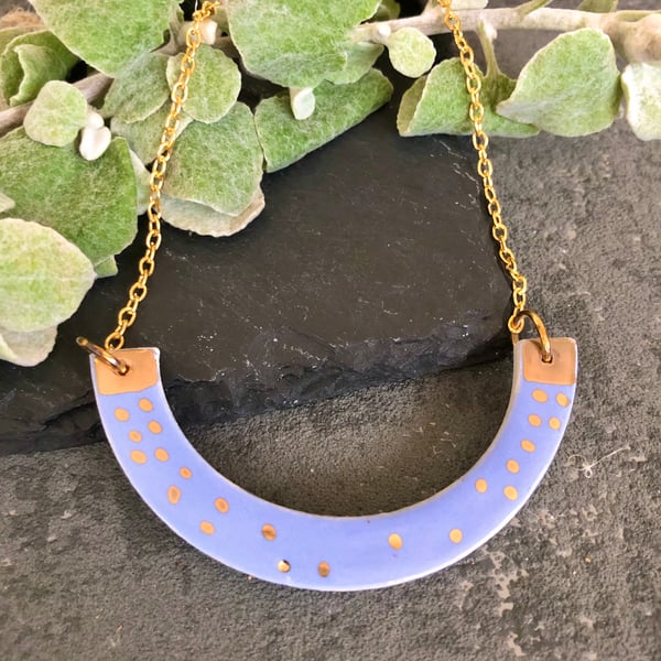 Ceramic semi circle pendant necklace - large