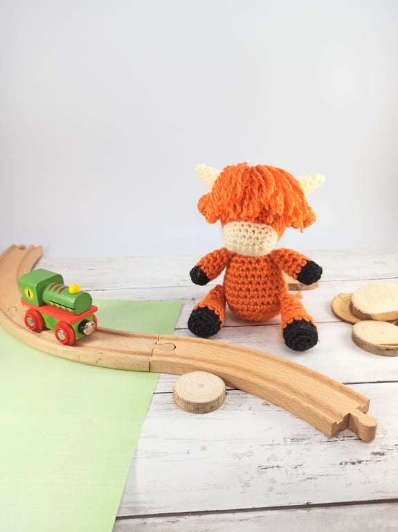 Crochet Highland Cow Plush Toy: Handmade Acrylic Softie