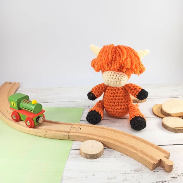 Crochet Highland Cow Plush Toy: Handmade Acrylic Softie