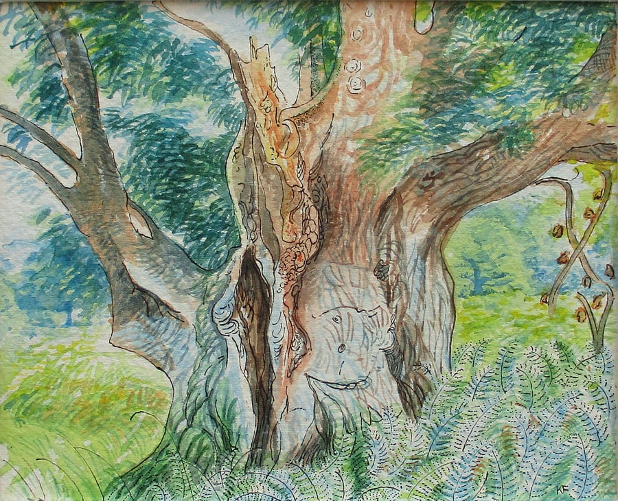 Original Watercolour Painting - Veteran Tree, Summer Landscape