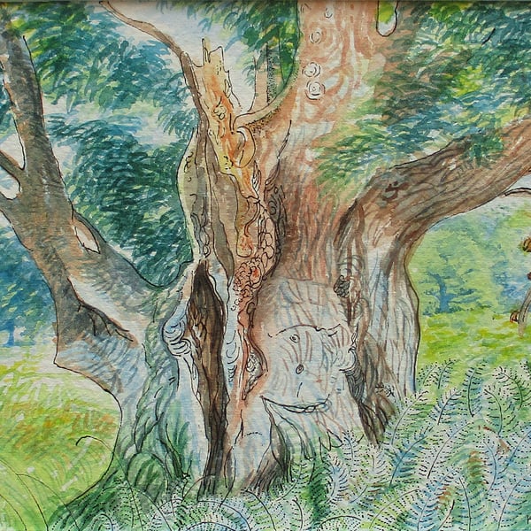 Original Watercolour Painting - Veteran Tree, Summer Landscape