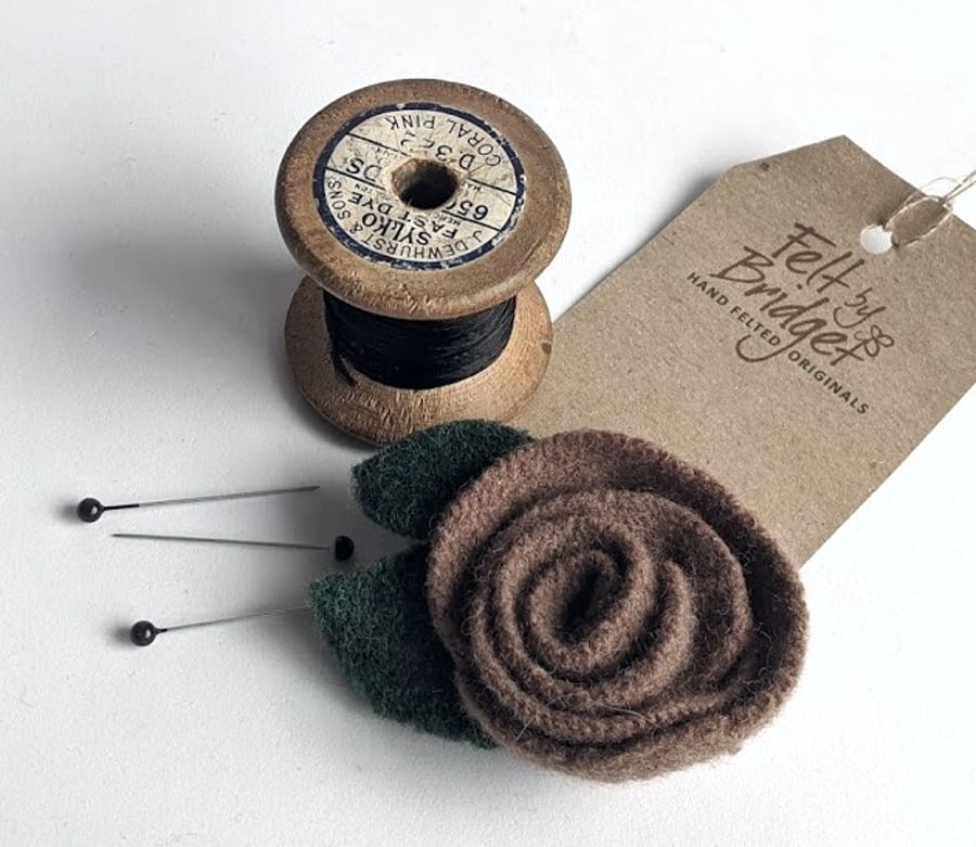 Mink rose brooch: upcycled wool felt