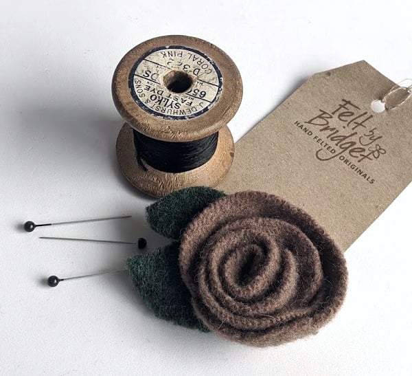 Mink rose brooch: upcycled wool felt