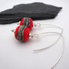 red wrapped lampwork glass earrings