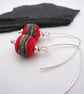 red wrapped lampwork glass earrings