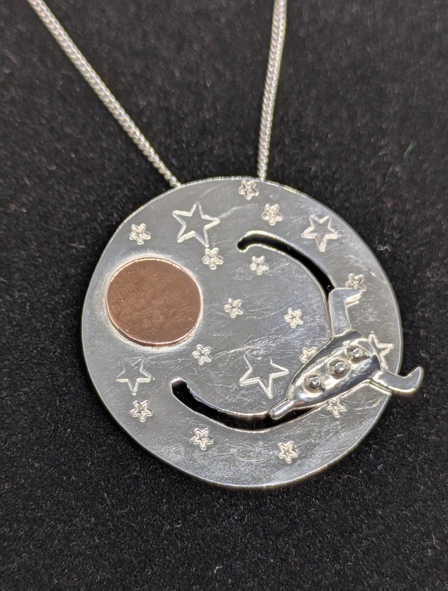 Sterling silver rocket pendant, Silver space jewellery, Moving jewellery 