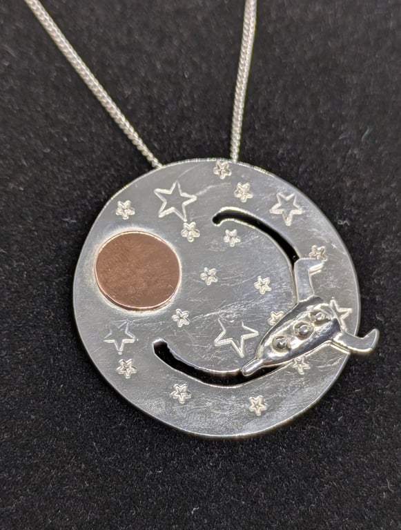 Sterling silver rocket pendant, Silver space jewellery, Moving jewellery 