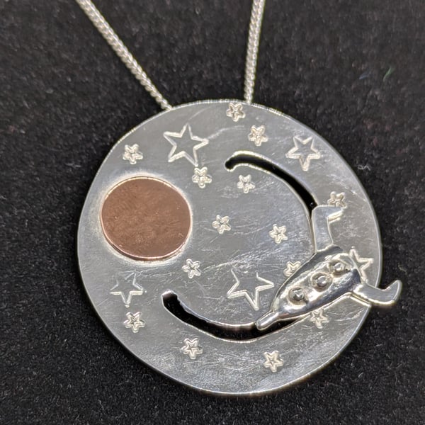 Sterling silver rocket pendant, Silver space jewellery, Moving jewellery 