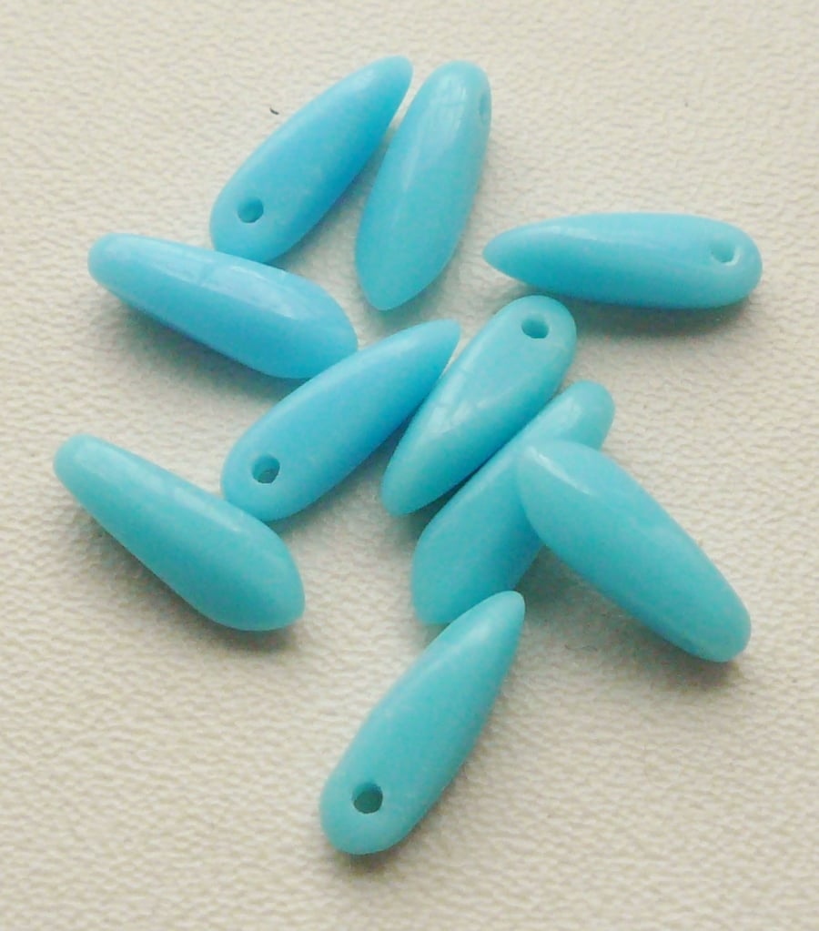 10  Light Blue Preciosa Czech Glass Dagger Beads
