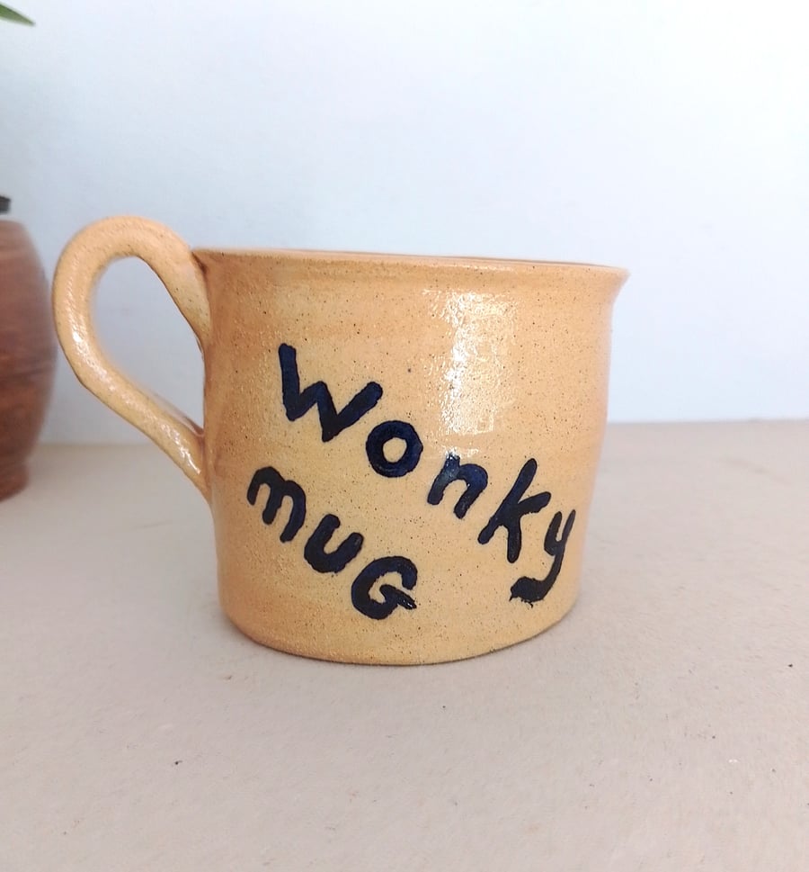 Pottery hand made wonky humerous mug, Wonky novelty mug, quirky pottery wonky mu