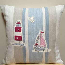 Decorative Cushion - Appliqué Boat and Lighthouse