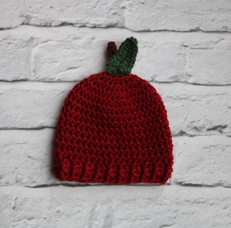 Apple Beanie Hat - Sizes Baby to Toddler - Dark Red Apple Hat 