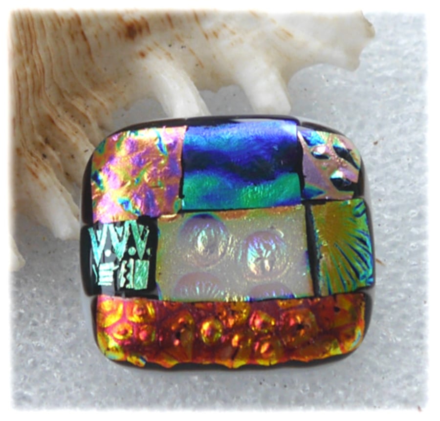 SOLD Patchwork Dichroic Fused Glass Brooch 081 Handmade 
