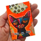 Whimsical Cat Pop Art Miniature ACEO Painting Mixed Media Original Kitty Artwork