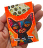 Whimsical Cat Pop Art Miniature ACEO Painting Mixed Media Original Kitty Artwork