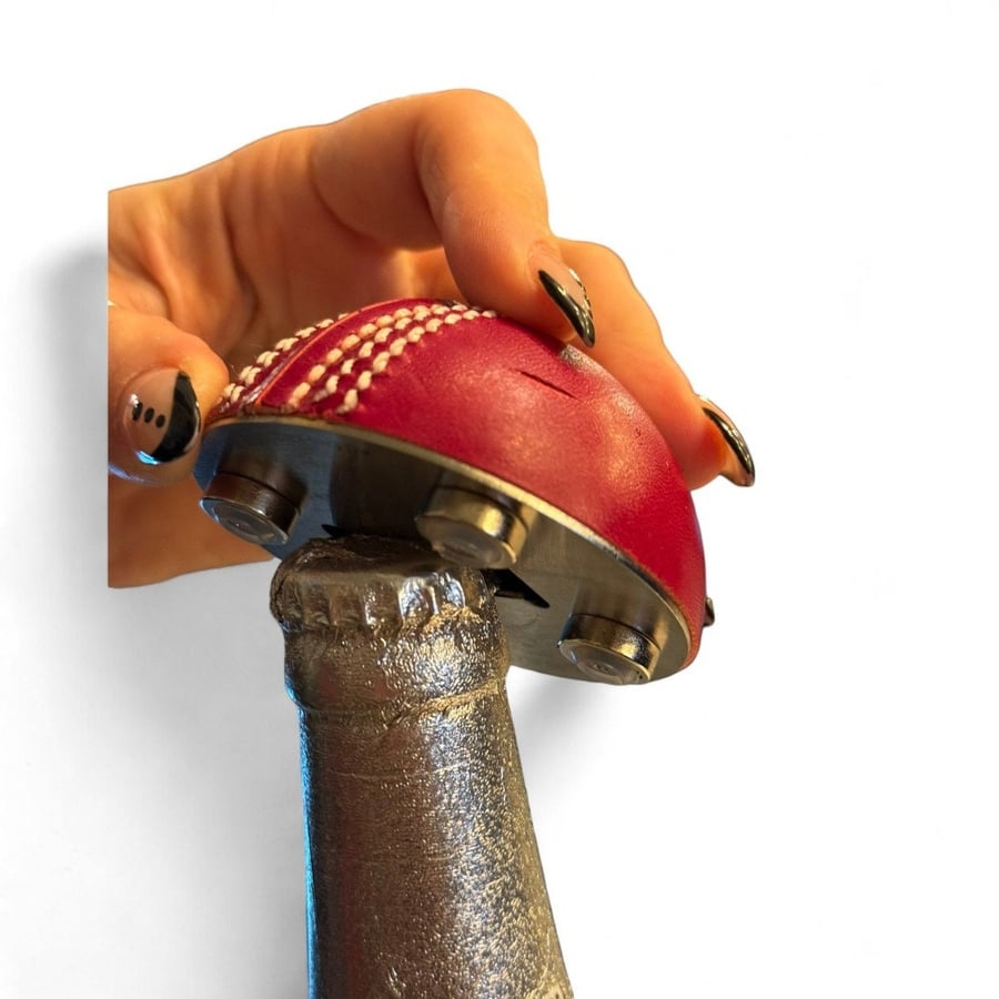 Half Cricket Ball Bottle Opener, Fridge Magnet And Paperweight