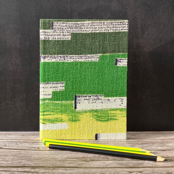 Handmade A5 'Green Shoots' Journal made with 1950's Vintage Barkcloth Fabric