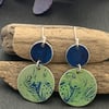 Water colour collection - hand painted aluminium earrings apple green and blue