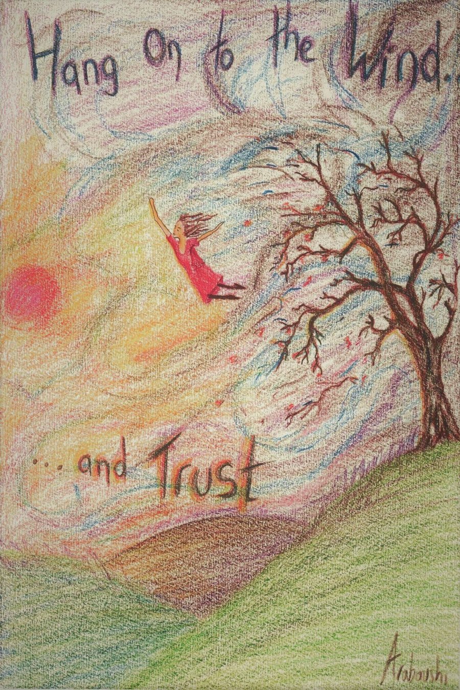 HANG ON TO THE WIND.. GREETING CARD -  RECYCLED CARD SPIRITUAL  NEW AGE