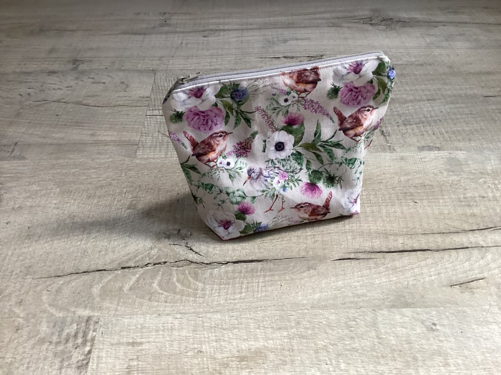 Make up bag, toiletries bag, bird and floral bag, pouch