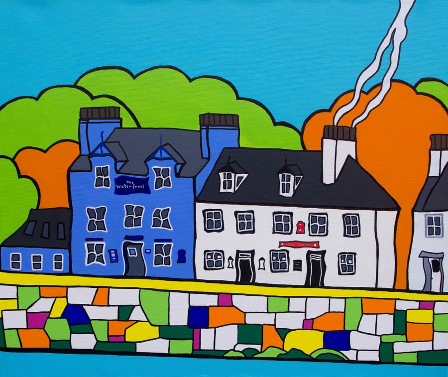 The harbour, Portpatrick,  Scotland colourful painting by Rob Soar