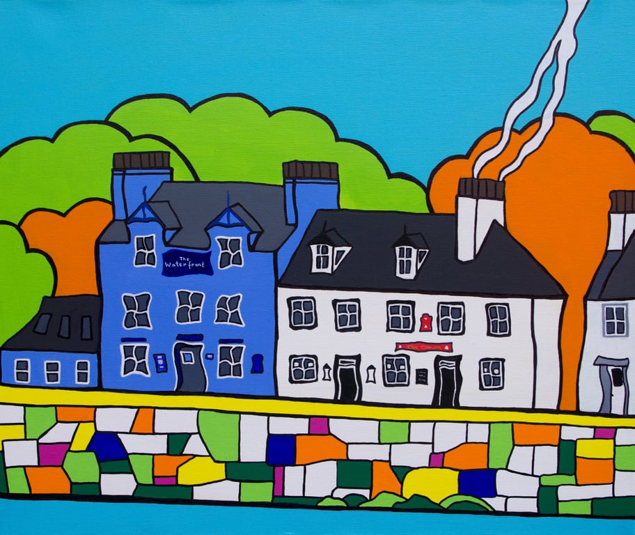 The harbour, Portpatrick,  Scotland colourful painting by Rob Soar