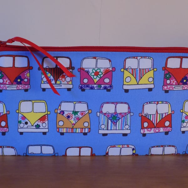 'Camper Van' Fabric Pencil Case Make Up Cosmetics Bag
