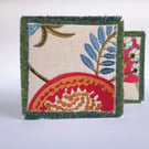 Greetings card - Arts and Crafts style upycled fabric red, orange, blue