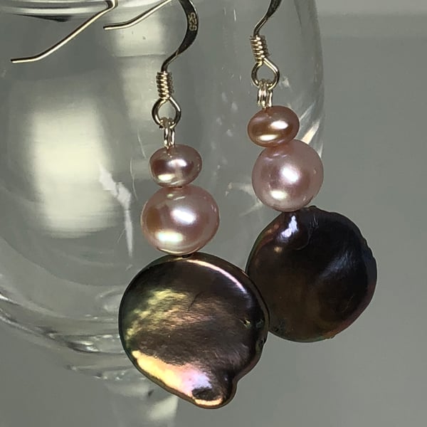 Pearl coin and silver earrings- free UK post 