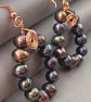 Peacock Cultured Pearl & Rose Gold Dangle Teardrop Hoop Earrings - Image 2