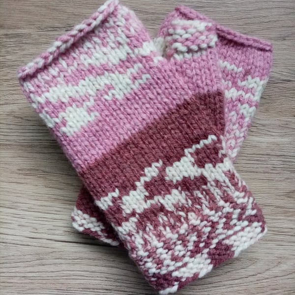 Merino Fair Isle style fingerless gloves  