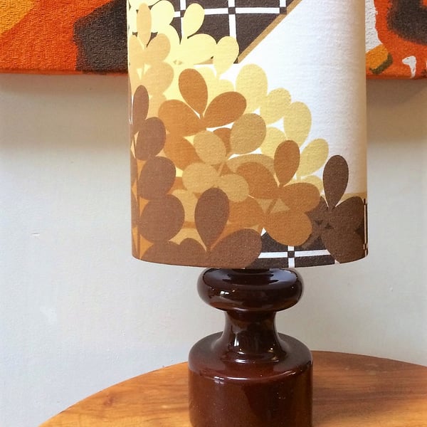MoonGlow Op Art MOD Mustard Brown 60s 70s Bevis Vintage fabric Lampshade