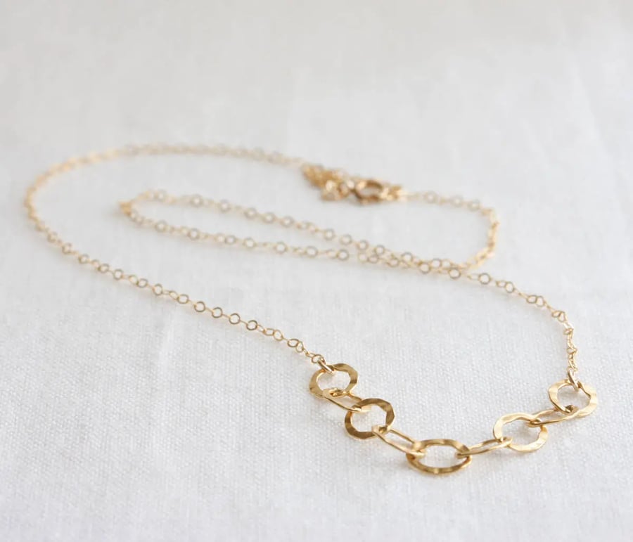 Hammered gold chain link necklace