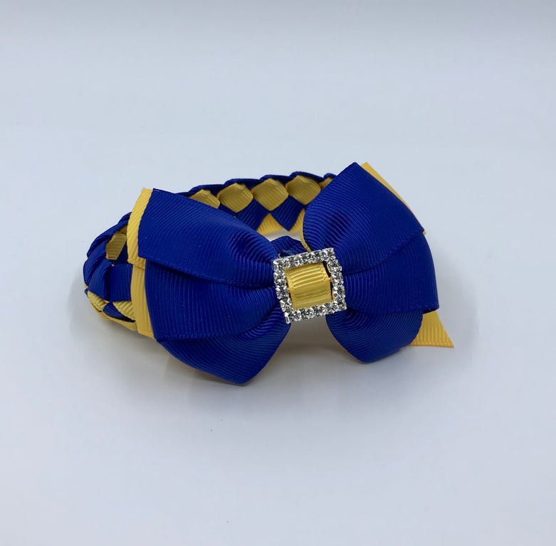 School Cobalt Blue and Yellow Gold pleated bun wrap