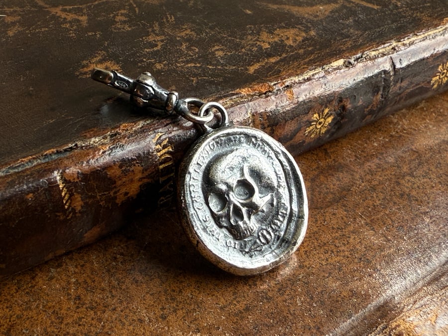 Double sided Memento Mori Wax Seal Skull & Bathing Lady Clip On Pendant 